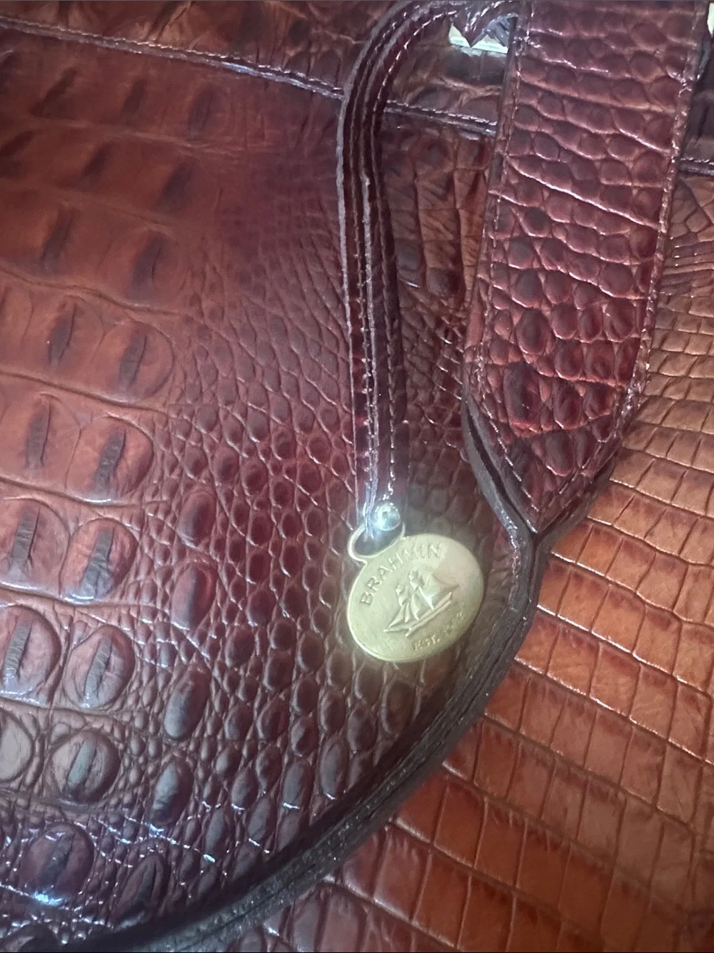 Brahmin Brown Croc-Embossed Leather Tote Bag